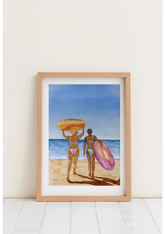 «Ferie dager» Fine Art Poster - Ferie, Strand og Varme Dager Akvarell Maling