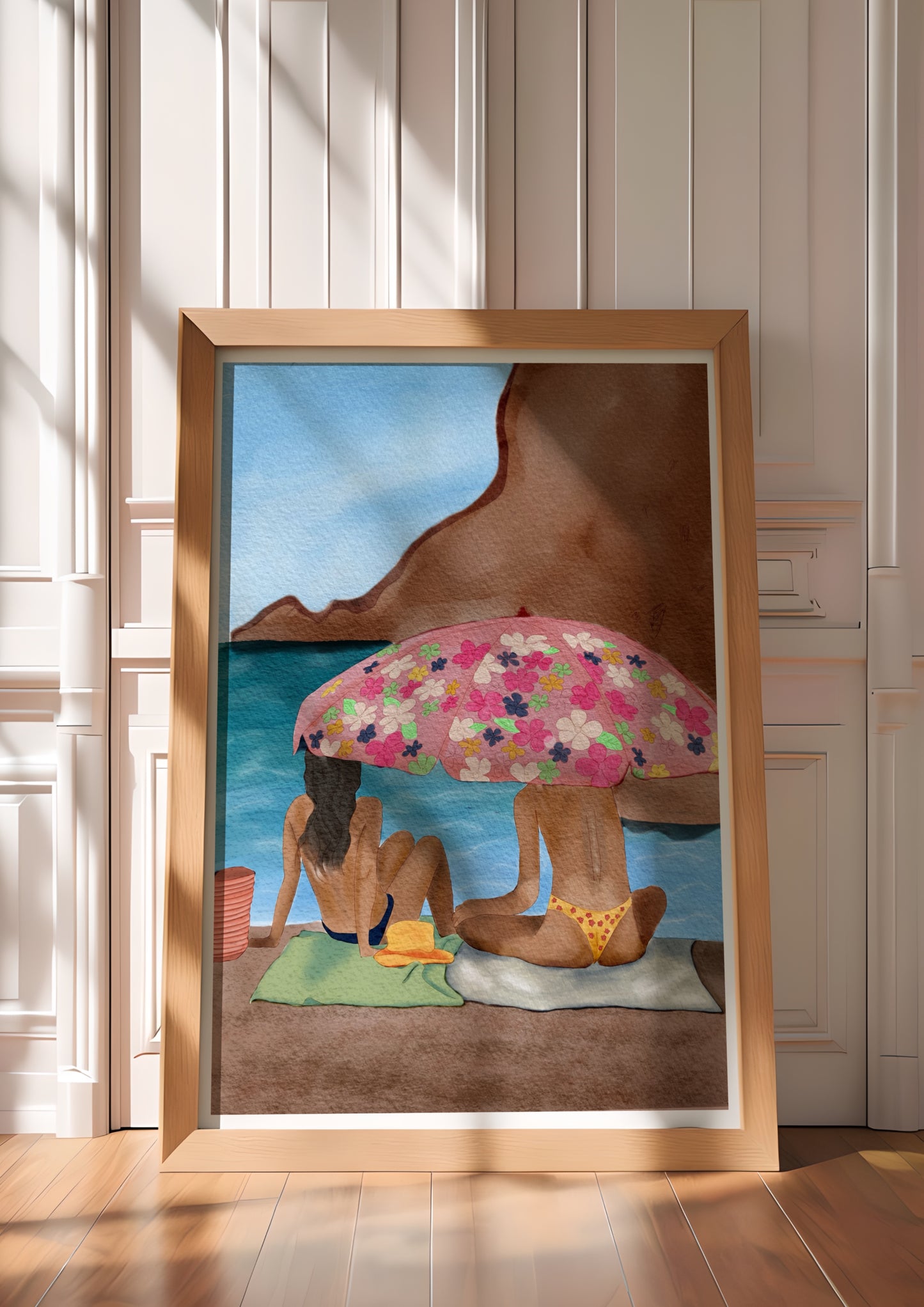 «Under parasollen» Fine Art Print – av  Originalt Akvarell Maleri i Livlige Farger