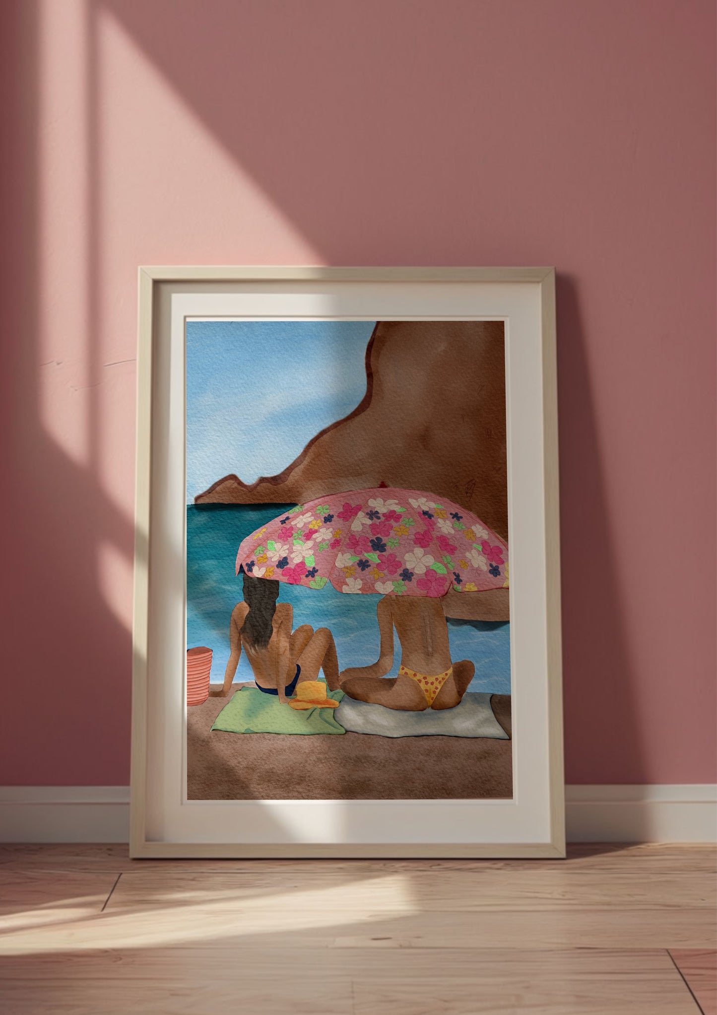 «Under parasollen» Fine Art Print – av  Originalt Akvarell Maleri i Livlige Farger