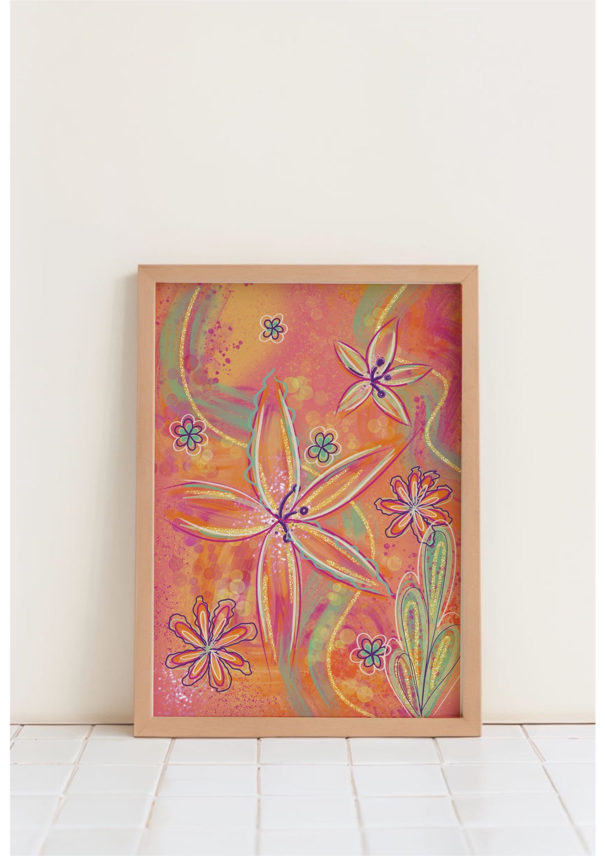 flowers and glitters paper poster